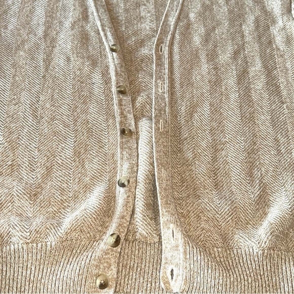 Roundtree & Yorke Beige Herringbone Cotton Cardigan Preppy Neutral Grandpa - Picture 5 of 12